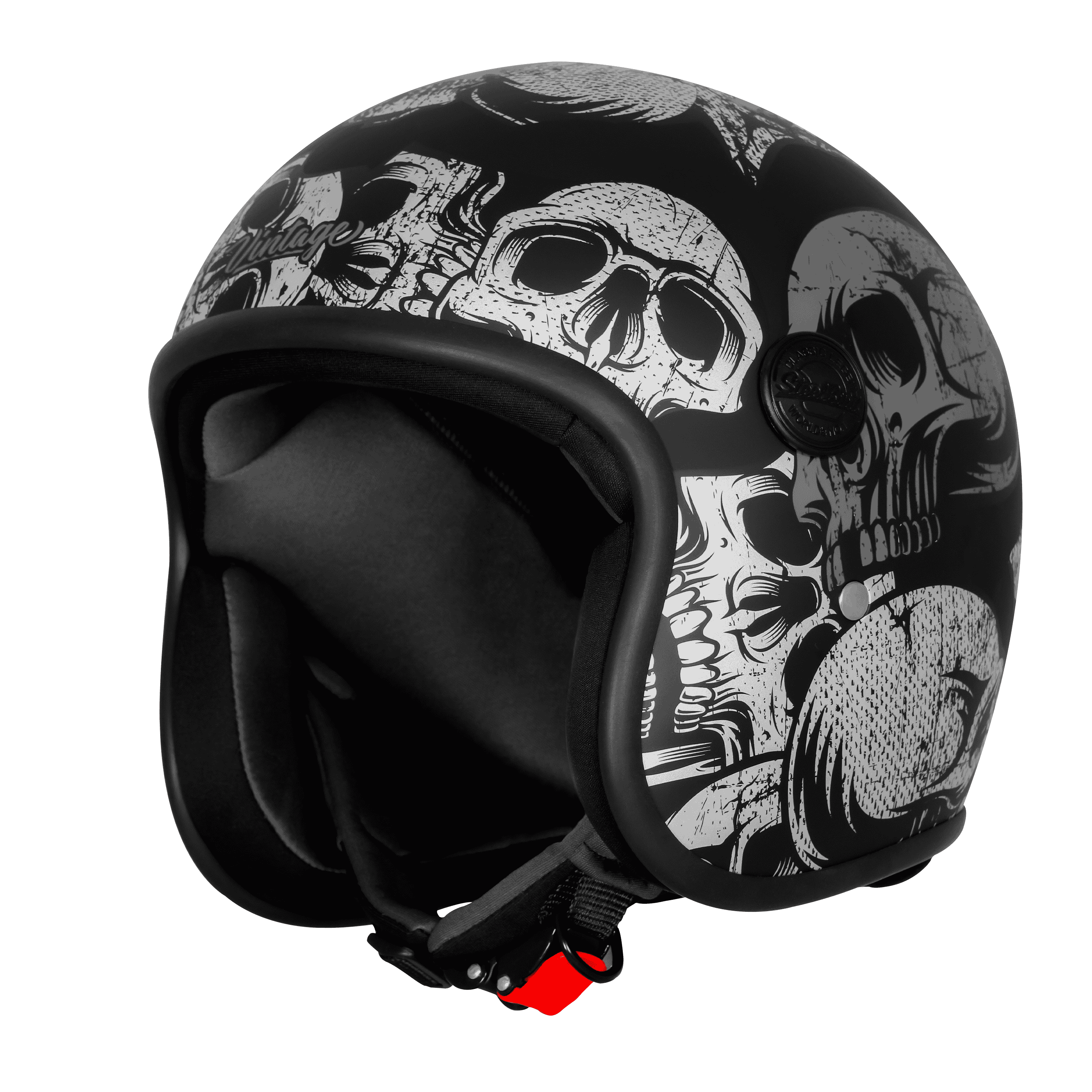 SBH-55 VINTAGE SKULL GLOSSY BLACK WITH GREY